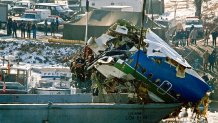 View of a section of Air Florida Flight 90 as it is lifted via crane out of the Potomac River, Washington DC, January 20, 1982. On January 13, the plane crashed into the 14th Street Bridge, and then the river, shortly after take-off, killing most of the 74 passengers, all but one of the crew, and four bystanders. (Photo by Mark Reinstein/Getty Images)
