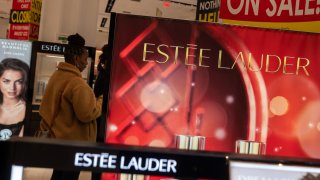 An Estee Lauder counter is seen on the floor of a department store in Brooklyn on Feb. 5, 2025 in New York City.