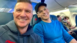 Brandon Blewett (left) wrote a book for professionals based on his frequent business travels.