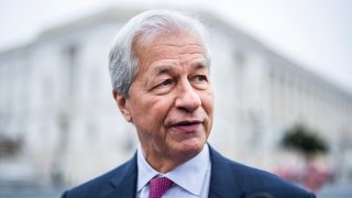 Jamie Dimon, CEO of JPMorgan Chase, leaves the U.S. Capitol after a meeting with Republican members of the Senate Banking, Housing and Urban Affairs Committee on the issue of debanking on Thursday, February 13, 2025.