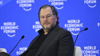 Salesforce CEO Marc Benioff appears at the World Economic Forum in Davos, Switzerland, on Jan. 23, 2025.