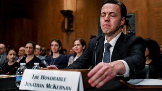 Jonathan McKernan, U.S. President Donald Trump’s nominee to be the director of the Consumer Financial Protection Bureau, sits on the day he testifies during a Senate Banking, Housing and Urban Affairs Committee confirmation hearing on Capitol Hill in Washington, D.C., U.S., February 27, 2025. 