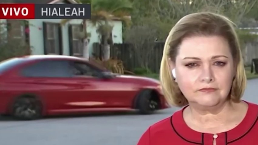 Driver caught doing donuts on dangerous Hialeah intersection while T51 reporter was live on air