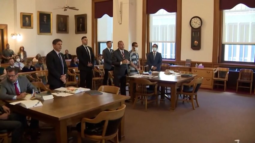 The inside of a court room in Chautauqua County Court.