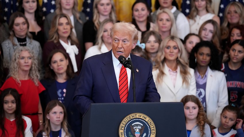 President Donald Trump delivers remarks before singing the “No Men in Women’s Sports” executive order in the East Room at the White House on Feb. 5, 2025.