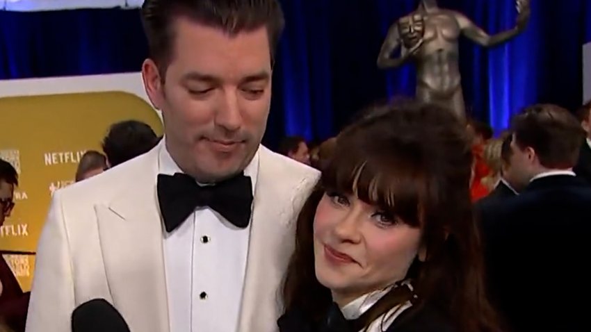 Zooey Deschanel's interview gets crashed by fiancé Jonathan Scott