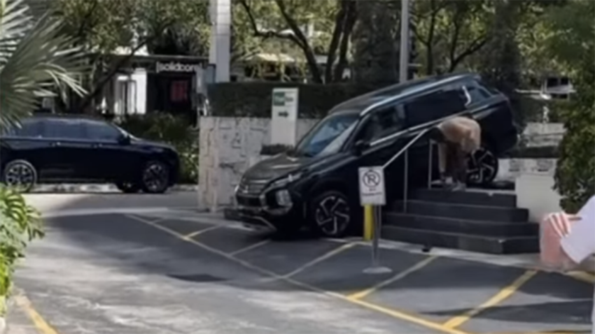 Miami Police are investigating after a possibly drunk driver drove an SUV onto the steps at a building in Brickell on Monday.