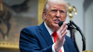 President Donald Trump holds a press conference with TSMC CEO C.C. Wei to announce that Taiwan Semiconductor Manufacturing Company plans to invest $100 billion in new manufacturing facilities in the U.S., in the Roosevelt Room of the White House in Washington, D.C., on March 3, 2025.