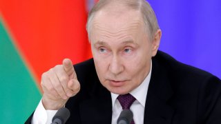 Russia’s President Vladimir Putin speaks during a press conference following a meeting with his Belarusian counterpart Alexander Lukashenko in Moscow, Russia, March 13, 2025. 
