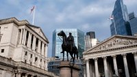 Bank of England, the Royal Exchange and the statue of the Duke of Wellington in the City of London on 19th February 2025 in London, United Kingdom.