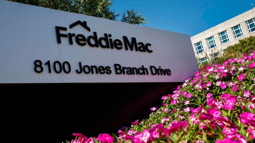 A sign for Freddie Mac is seen at their corporate headquarters campus on Oct. 9, 2024 in Tysons Corner, Virginia. 