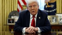 U.S. President Donald Trump speaks to the media in the Oval Office at the White House in Washington, D.C., U.S., March 26, 2025. 