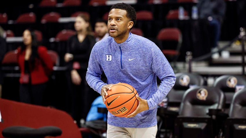 TALLAHASSEE, FL – FEBRUARY 17: Associate Head Coach Jai Lucas of the Duke Blue Devils prior to the game against the Florida State Seminoles at the Donald L. Tucker Center on February 17, 2024 in Tallahassee, Florida. The #9 ranked Blue Devils defeated the Seminoles 76 to 67.  (Photo by Don Juan Moore/Getty Images)