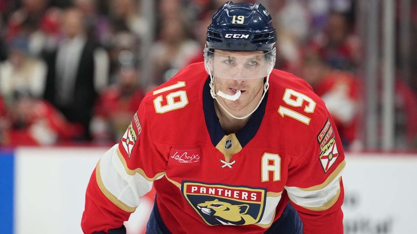 SUNRISE, FL – FEBRUARY 08: Florida Panthers left wing Matthew Tkachuk (19) waits for a face-off during the game between the Ottawa Senators and the Florida Panthers on Saturday, February 8, 2025 at Amerant Bank Area in Sunrise, FL. (Photo by Peter Joneleit/Icon Sportswire via Getty Images)