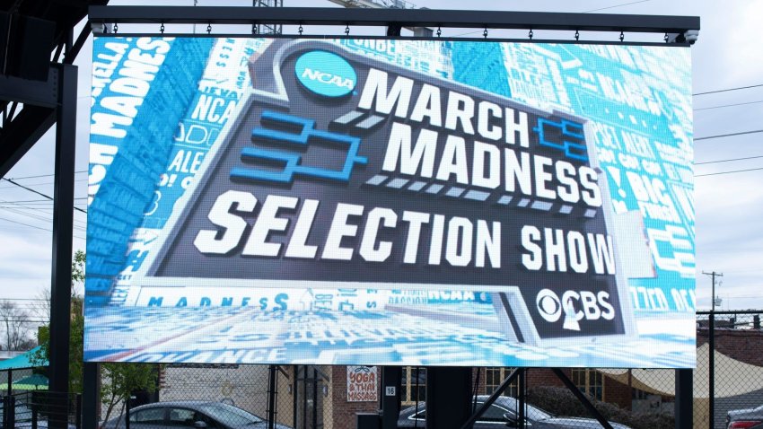 The NCAA selection show displayed on the large screen at Yee-Haw Brewing during a watch party on Sunday, March 17, 2024 in Knoxville, Tenn.