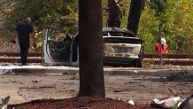 Pablo Tafur's damaged car after the plane crash in Boca Raton on April 11, 2025.