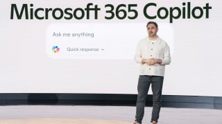 Mustafa Suleyman, chief executive officer of Microsoft AI, speaks during an event commemorating the 50th anniversary of the company at Microsoft headquarters in Redmond, Washington, on April 4, 2025. Microsoft Corp., determined to hold its ground in artificial intelligence, will soon let consumers tailor the Copilot digital assistant to their own needs.