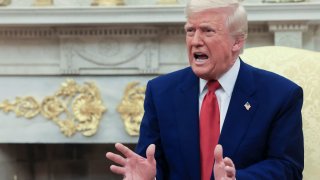 U.S. President Donald Trump speaks during a meeting with Israeli Prime Minister Benjamin Netanyahu (not pictured) in the Oval Office at the White House in Washington, U.S., April 7, 2025.