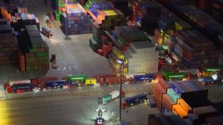 Trucks line up at the container terminal in the Longtan Port area of Nanjing Port, Jiangsu province, China on the evening of April 8, 2025. 