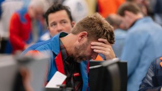 Traders work in the S&P 500 Index (SPX) options pit at the Cboe Global Markets exchange in Chicago, Illinois, US, on Tuesday, April 8, 2025.