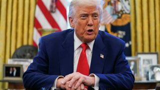 U.S. President Donald Trump speaks, ahead of signing executive orders, in the Oval Office at the White House in Washington, D.C., U.S., April 9, 2025.