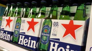 Imported beer, including Heineken, for sale at a store in New York City on April 10, 2025.Â
