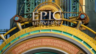 The entrance portal to the Epic Universe theme park in Orlando, Florida, on April 5, 2025.