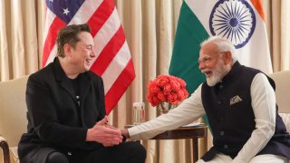 Elon Musk meets with Indian Prime Minister Narendra Modi at Blair House in Washington DC, USA on February 13, 2025.