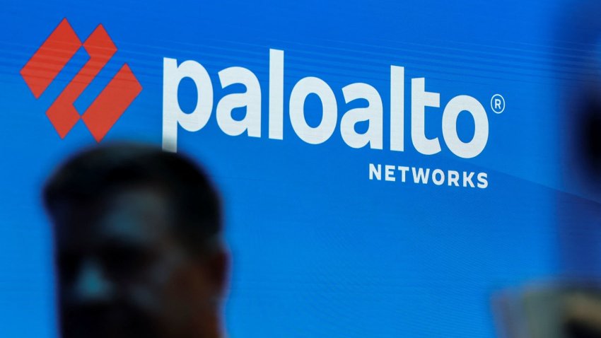 Palo Alto Networks signage displays on the screen at the Nasdaq Market in New York City, U.S., March 25, 2025.