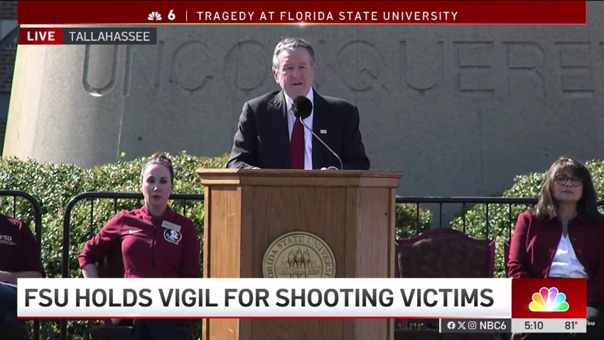 ‘There's no manual on how we feel': Emotional FSU president speaks at vigil