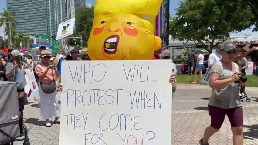 Protestors in downtown Miami rally against Trump administration's policies