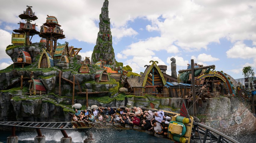 Guests ride the Hiccup's Wing Gliders rollercoaster