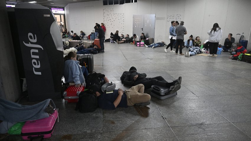 File. People wait in front of the Atocha train station for services to return to normal as a widespread power outage strikes Spain and Portugal around midday in Madrid, Spain on April 28, 2025. Amid a massive blackout, Spain’s Prime Minister Pedro Sanchez on Monday announced a state of emergency in the regions of Madrid, Andalusia, and Extremadura. Transportation has been severely disrupted and many areas in Spain have endured nearly nine hours without power.