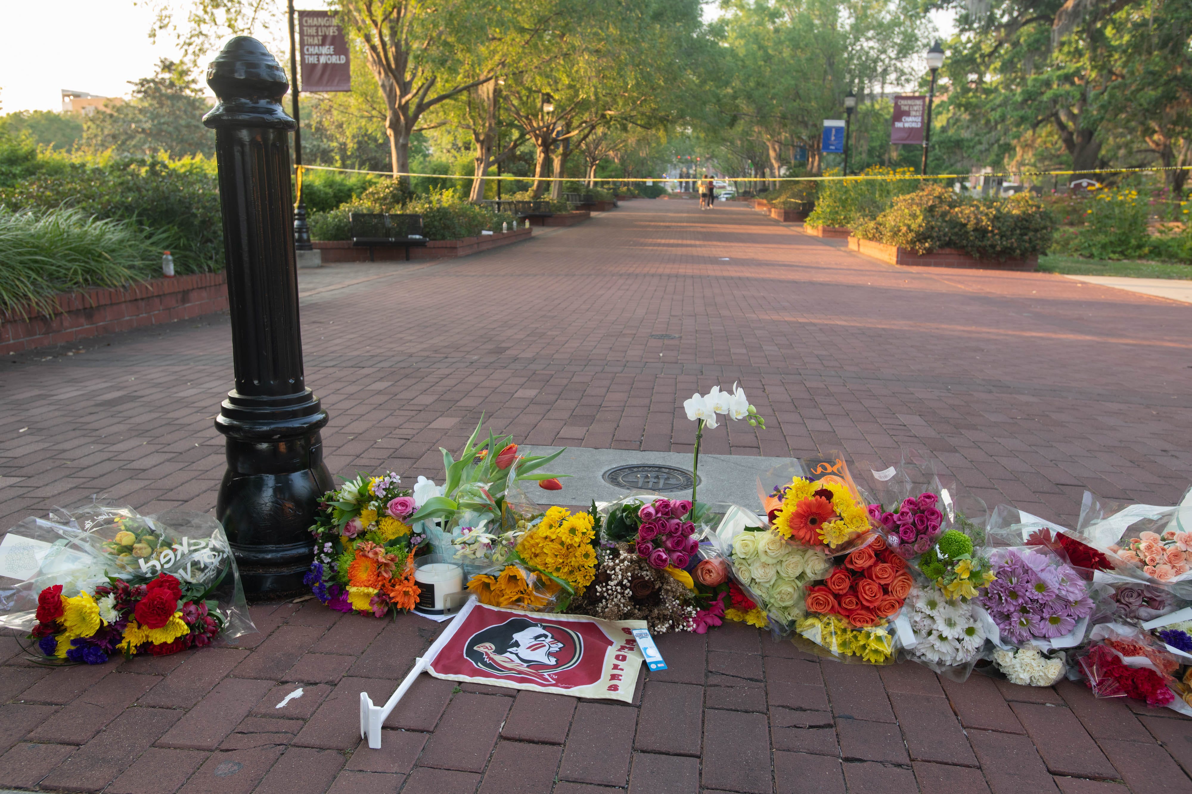 Flowers at the scene of a shooting