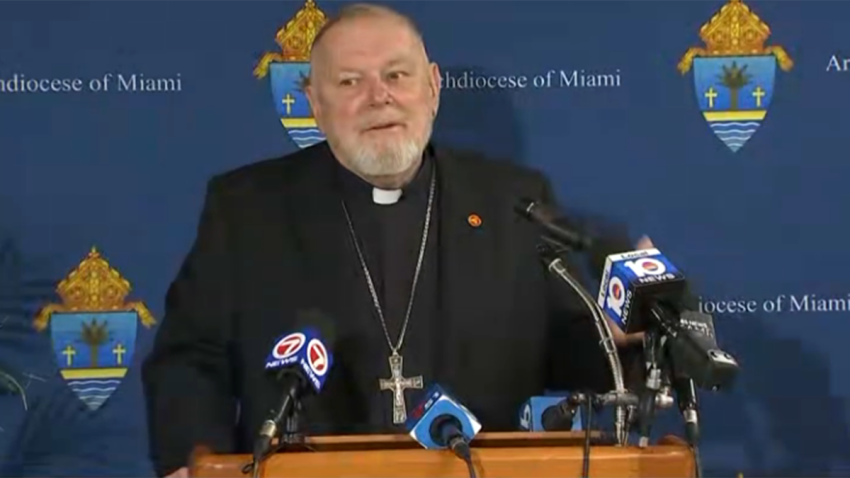 Miami Archbishop Thomas Wenski speaks on May 8, 2025.