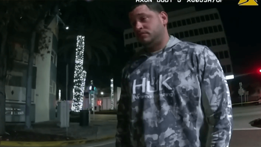 Police bodycam video shows Patrick Schiebel after a fatal crash in Miami Beach on April 15, 2025.