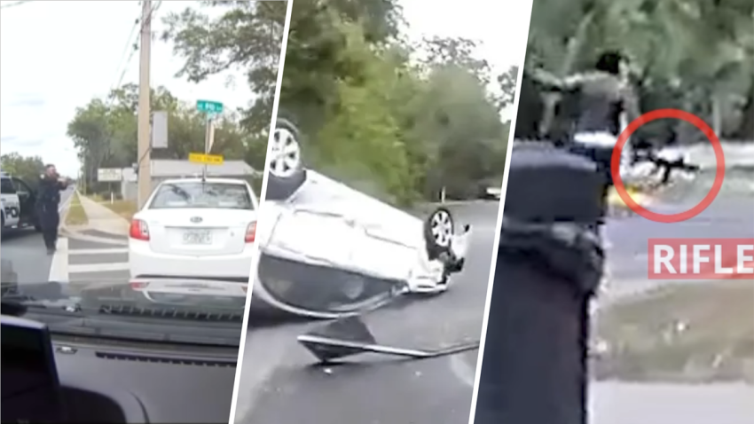 A police chase in Ocala, Florida ended with a suspect’s car flipping near an apartment complex before he fled on foot with a rifle. Officers used a taser to arrest him and recovered the weapon nearby.