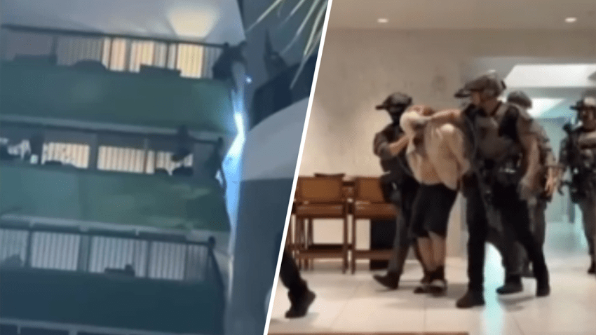 Video shows the arrest of Peter Peraza in Edgewater after Miami Police said he tried to scale down the side of a high-rise building.