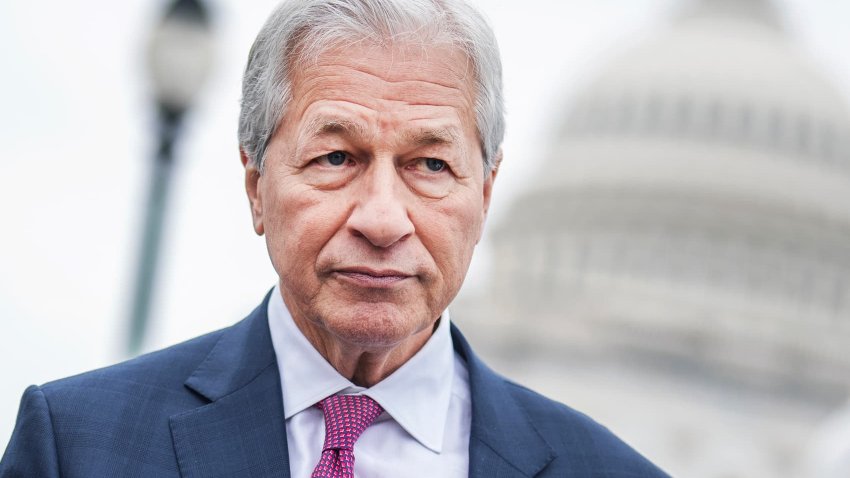 Jamie Dimon, CEO of JPMorgan Chase, leaves the U.S. Capitol after a meeting with Republican members of the Senate Banking, Housing and Urban Affairs Committee on the issue of de-banking on Feb. 13, 2025.