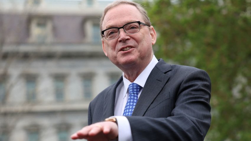 National Economic Council Director Kevin Hassett speaks to reporters at the White House in Washington, D.C., U.S., April 14, 2025. 