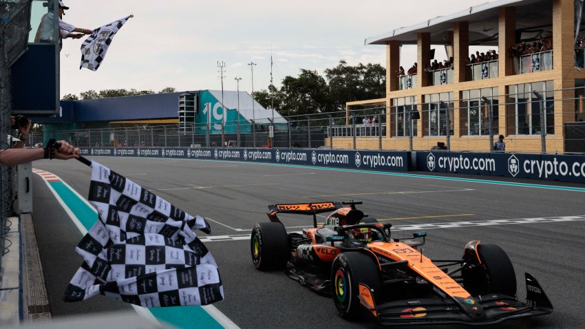 McLaren's Australian driver Oscar Piastri crosses the finish line
