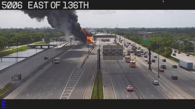 Large flames on I-595 after fuel tanker crash in Broward County