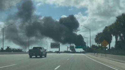 Large flames on I-595 after fuel tanker crash in Broward County