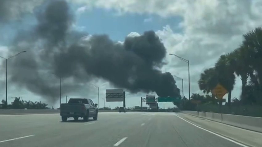 Large flames on I-595 after fuel tanker crash in Broward County