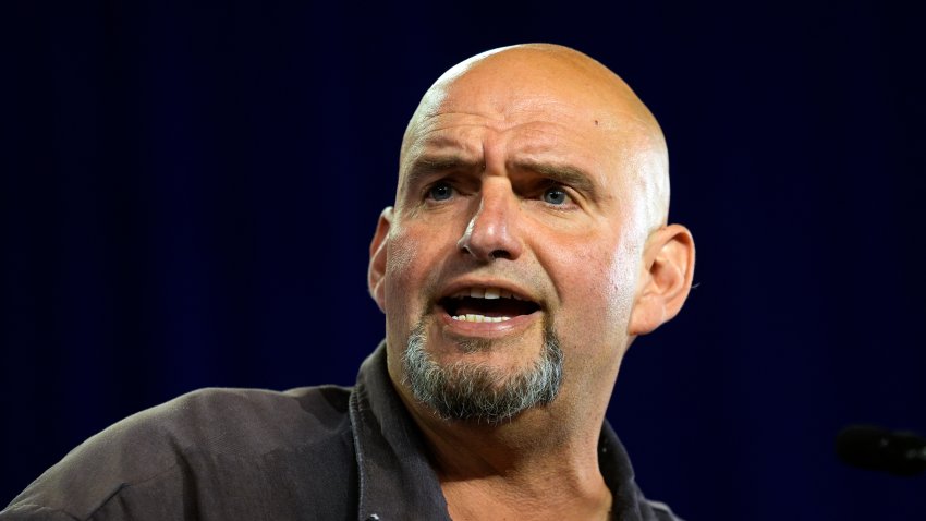 FILE - Sen. John Fetterman, D-Pa., speaks ahead of Democratic vice presidential candidate Minnesota Gov. Tim Walz during a campaign event in York, Pa, Oct. 2, 2024.