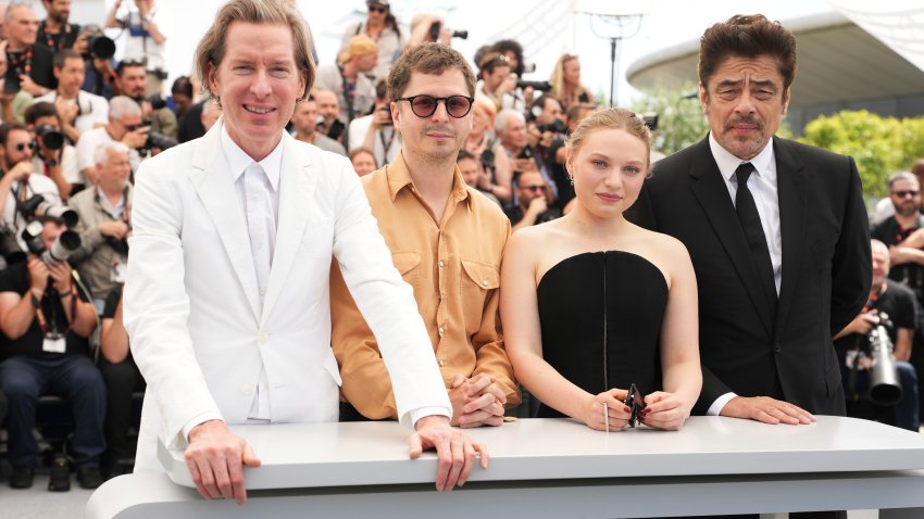 Director Wes Anderson, from left, Michael Cera, Mia Threapleton and Benicio del Toro pose for photographers at the photo call for the film ‘The Phoenician Scheme’ at the 78th international film festival, Cannes, southern France, Monday, May 19, 2025.