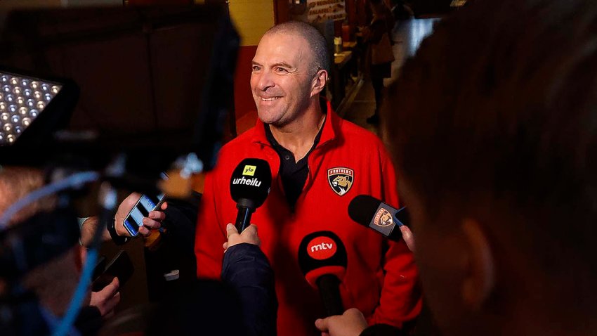 HELSINKI, FIN – OCTOBER 29: Florida Panthers General Manager Bill Zito smiles while answering questions during Media Availability ahead of the 2024 NHL Global Series on October 29, 2024 in Helsinki, Finland. (Photo by Eliot J. Schechter/NHLI via Getty Images)