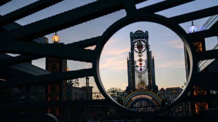 The entrance portal to the Epic Universe theme park in Orlando, Florida, US, on Saturday, April 5, 2025. Epic Universe, the $7 billion attraction from Comcast Corp.’s Universal Destinations & Experiences division, offers five distinct lands and opens to the public on May 22. Photographer: Thomas Simonetti/Bloomberg via Getty Images