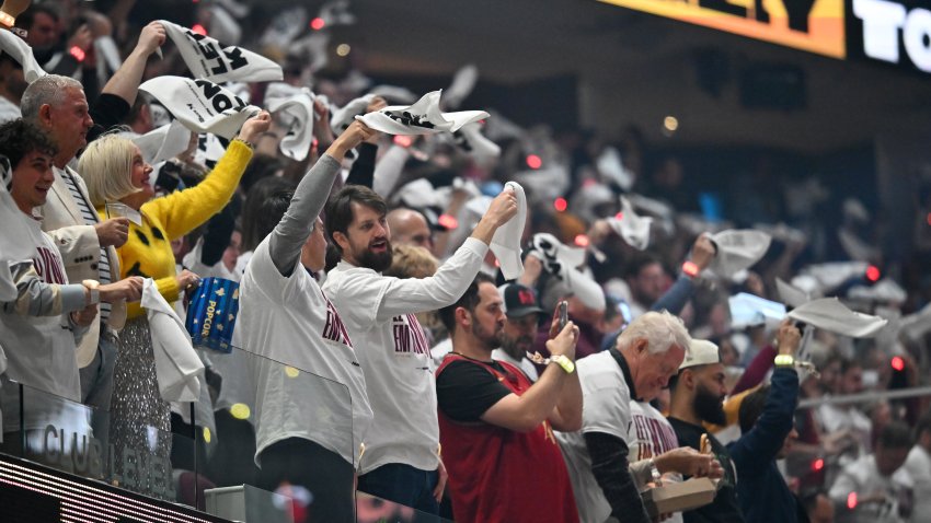 CLEVELAND, OHIO – APRIL 20: Fans celebrate before game one of the first round of the Eastern Conference Playoffs between the Cleveland Cavaliers and the Miami Heat at Rocket Arena on April 20, 2025 in Cleveland, Ohio. NOTE TO USER: User expressly acknowledges and agrees that, by downloading and or using this photograph, User is consenting to the terms and conditions of the Getty Images License Agreement. (Photo by Jason Miller/Getty Images)