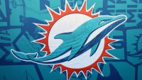 GREEN BAY, WISCONSIN – APRIL 23: A general view of the Miami Dolphins logo prior to the 2025 NFL Draft at Lambeau Field on April 23, 2025 in Green Bay, Wisconsin. (Photo by Perry Knotts/Getty Images)